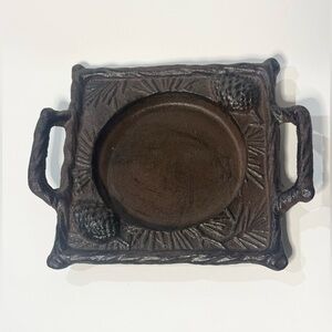 Yankee Candle Jar Plate Candle Tray Cast Iron with Handles Pinecone DESIGN Heavy